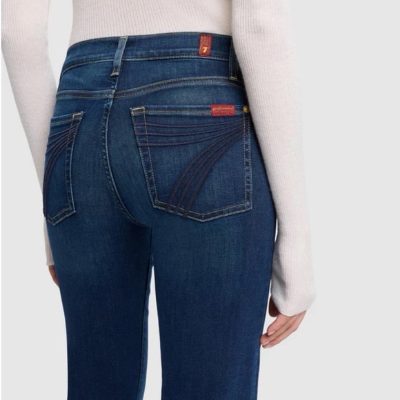 7 For All Mankind Dojo Jeans Size 30 Low Flare Western Y2K Blue Dark Denim 70s - Picture 1 of 15